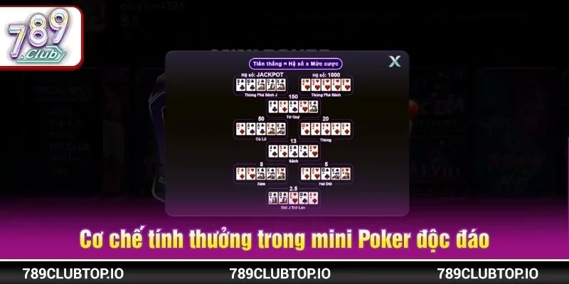 Cơ chế tính thưởng trong mini Poker độc đáo